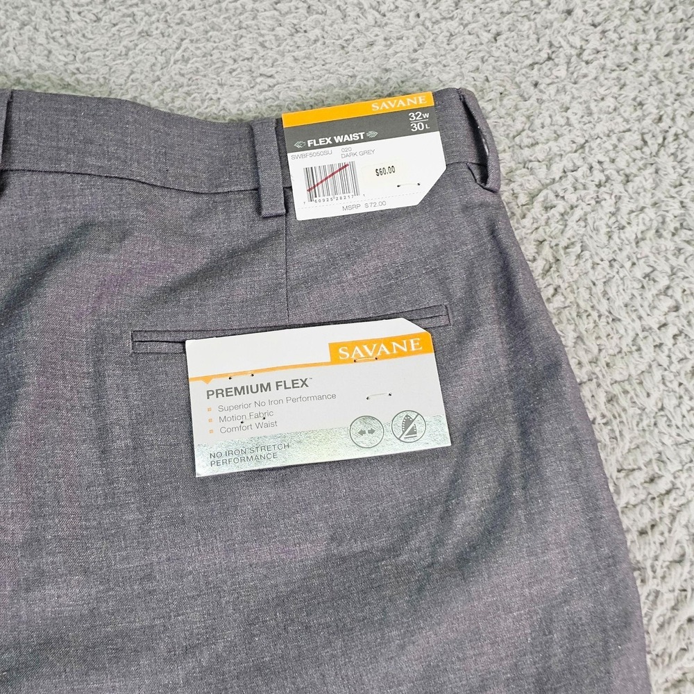 Savane Premium Flex Dress Pants Mens 32x30 Gray Flex Waist Stretch No Iron - Picture 11 of 12